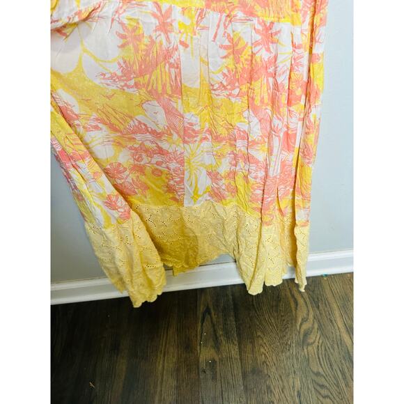 PARADISED AIDA Sunset Tropical Palm Floral Print Sleeveless Tiered Maxi Dress S - Picture 8 of 10